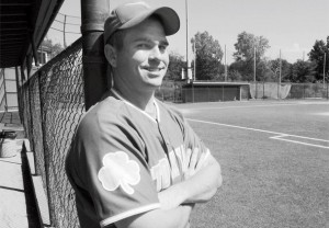 Needham native Hal Carey, head baseball coach at Catholic Memorial in West Roxbury, can’t stop playing the game. Eight years
after hanging up his Harvard uniform (below), Carey is the shortstop for the Stockyard Club in the Boston Park League.